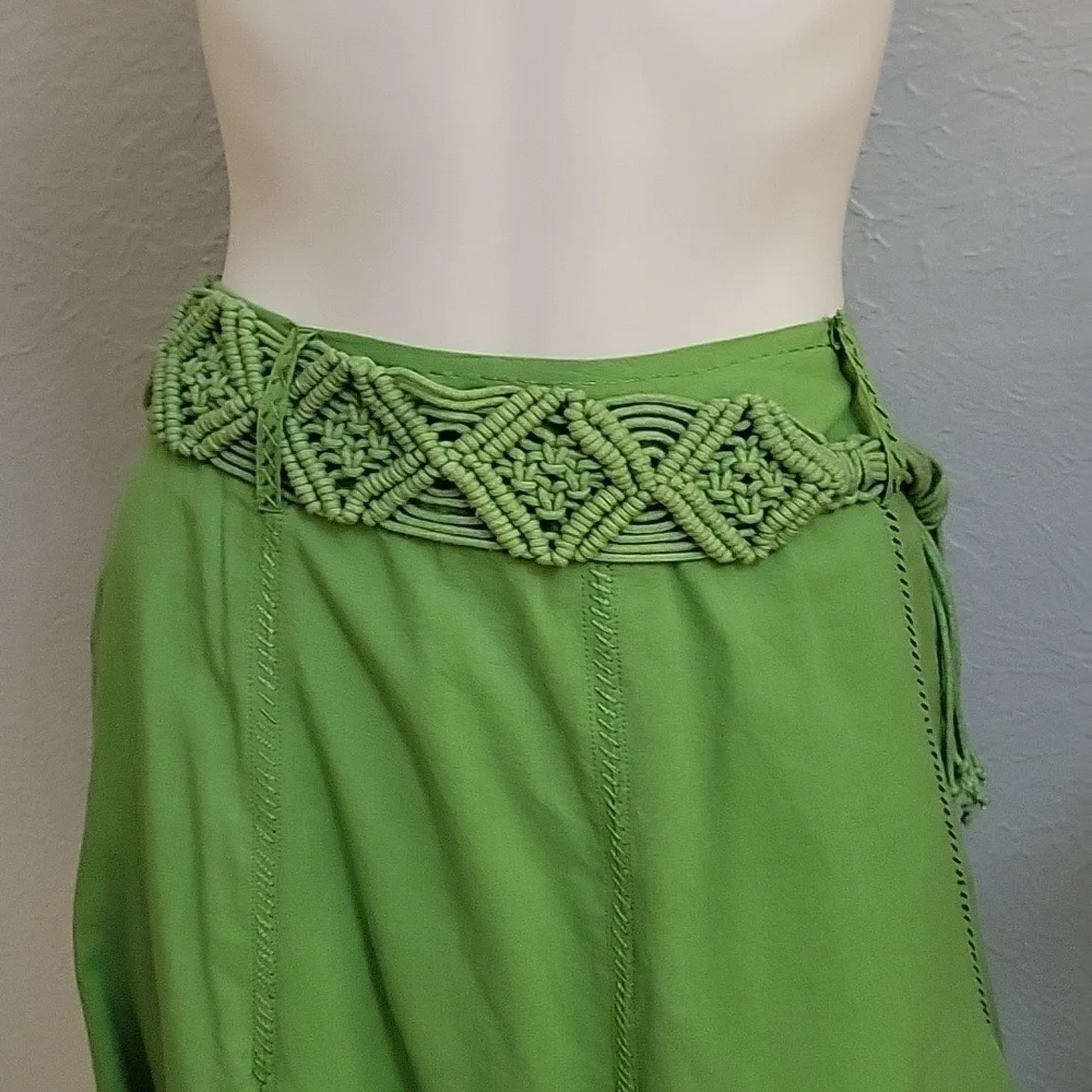 A LA CARTE 1990s Green Boho Gypsy Hippie Godet Circle Skirt